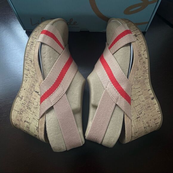 LIFE STRIDE Dream Big Stretch Gore Wedge Sandal Blush Red Size 9.5 - Picture 7 of 11